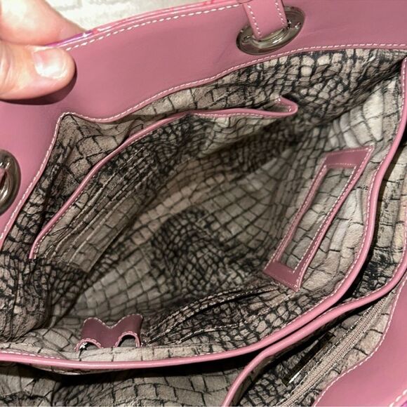 Valerie Stevens Four Tone Warm Purple Pink Croc Print Genuine Leather Tote - Picture 8 of 12